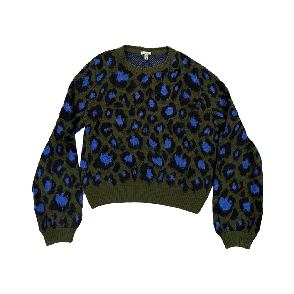 Ecoté Olive & Blue Leopard Sweater | Women's US Size S